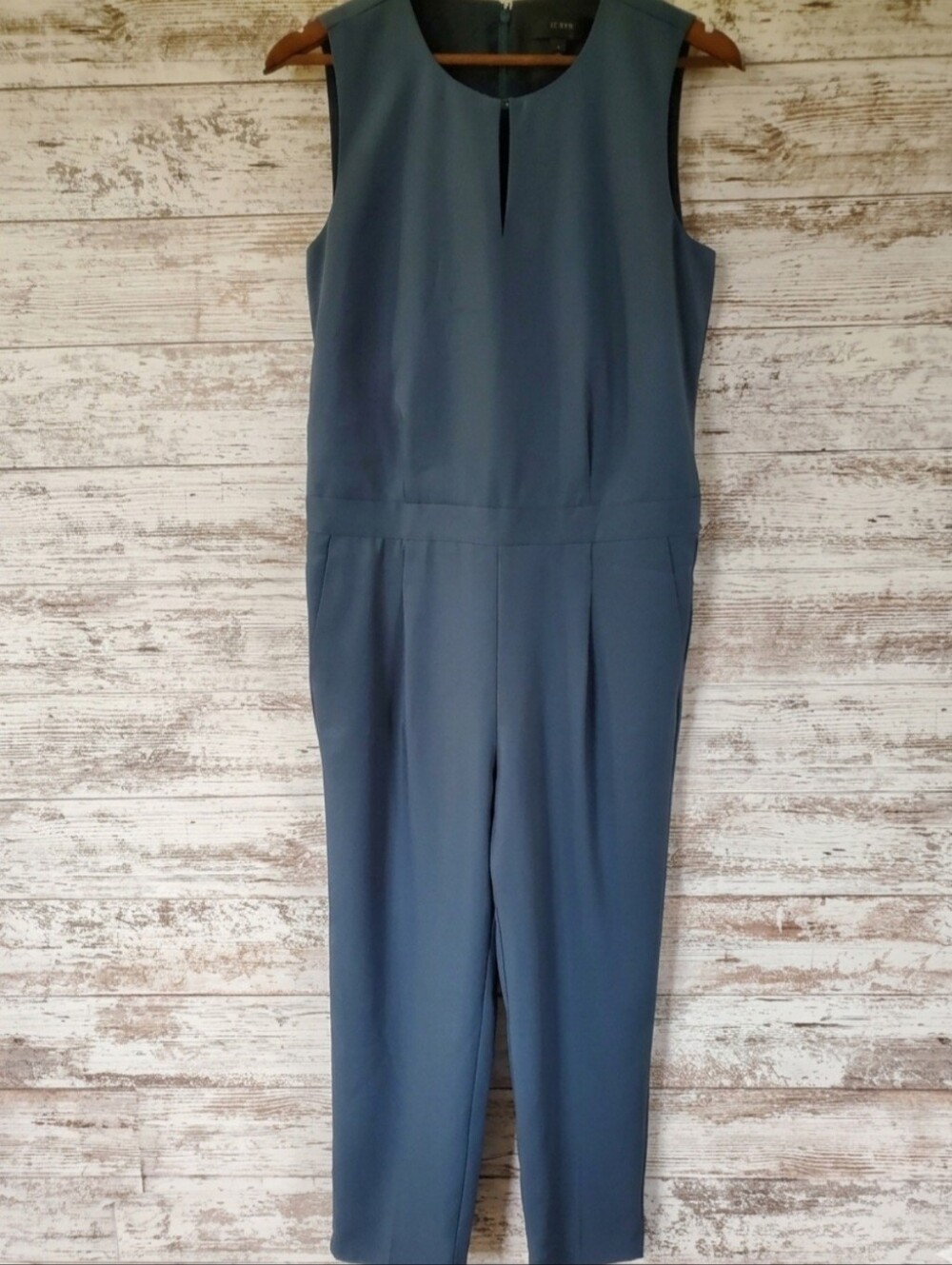 J.Crew Jumpsuit Sleeveless Keyhole Crop Teal Blue Zip Back Pockets